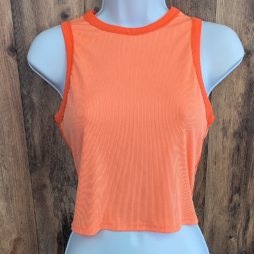 SHEIN Vibrant Orange Ribbed Crop Tank Top M                                -805E